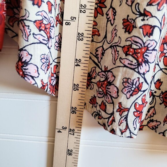 J. Jill Top Womens M Cream and Red Colorblock Print Button Up Cotton Gauzy Sheer - Picture 6 of 11